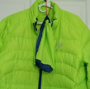 Ralph Lauren RLX Lightweight Mens Down Jacket Green with Blue trim. Size XL